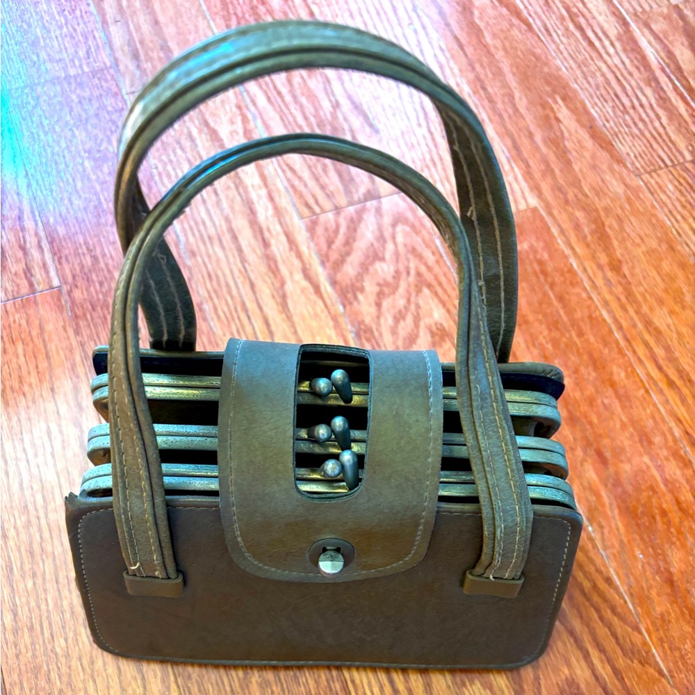 Vintage handbag, multi compartment, brown